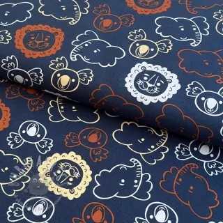 Bomullstyg Safari animals navy