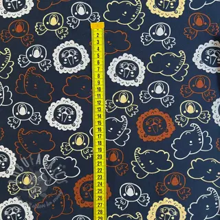 Bomullstyg Safari animals navy