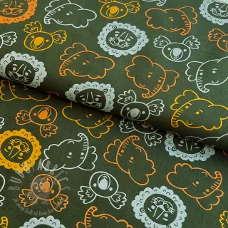 Bomullstyg Safari animals dark green
