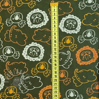 Bomullstyg Safari animals dark green
