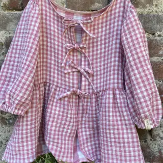 Dubbelgasväv/muslin Double sided CHECKS MINI mauve