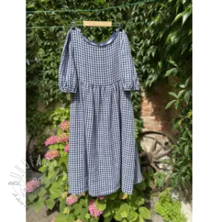 Dubbelgasväv/muslin Double sided CHECKS MINI navy