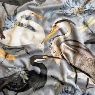 Dekorationstyg VELVET Heron bird steel grey