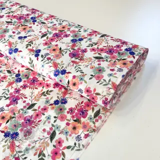 Viskos LUREX Tossed flowers white digital print