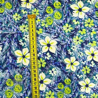 Viskos SATIN Blue flowers digital print