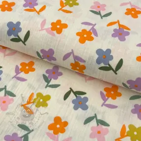 Dubbelgasväv/muslin Retro flowie ecru