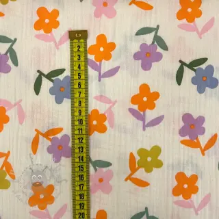 Dubbelgasväv/muslin Retro flowie ecru