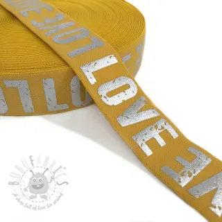 Slätt resårband 3,5 cm LOVE ochre