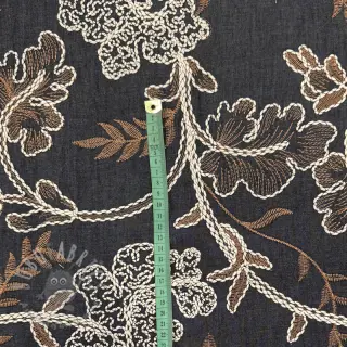 Bavlnená látka JEANS Embroidery leaves black