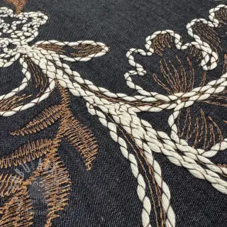 Bomullstyg JEANS Embroidery leaves black