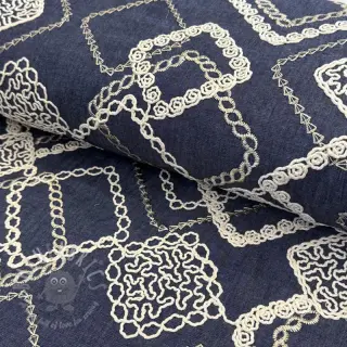 Bomullstyg JEANS EMBROIDERY Square dark blue