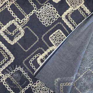 Bomullstyg JEANS EMBROIDERY Square dark blue