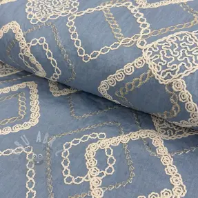 Bomullstyg JEANS EMBROIDERY Square light blue