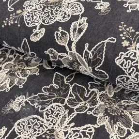 Bavlnená látka JEANS EMBROIDERY Bouquet black