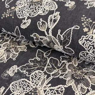 Bomullstyg JEANS EMBROIDERY Bouquet black