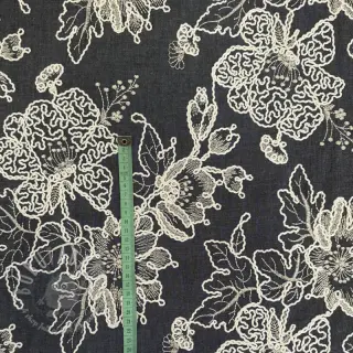 Bomullstyg JEANS EMBROIDERY Bouquet black