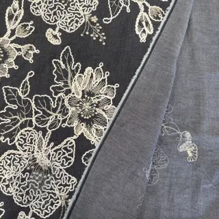Bomullstyg JEANS EMBROIDERY Bouquet black