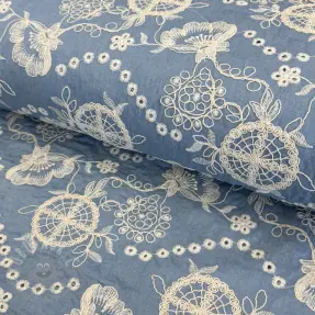 Bomullstyg JEANS Embroidery Buttercup