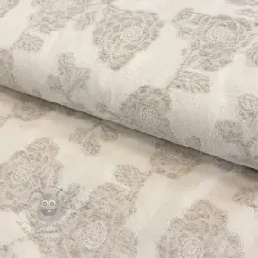 Bomullstyg med lin JACQUARD Peony flowers