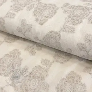 Bomullstyg med lin JACQUARD Peony flowers