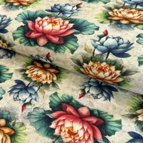 Viskos med lin Clover design D digital print