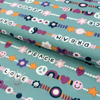 Bomullstyg Love dream light petrol