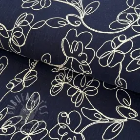 Dubbelgasväv/muslin EMBROIDERY Climbing flowers navy