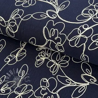Dubbelgasväv/muslin EMBROIDERY Climbing flowers navy