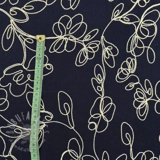 Dubbelgasväv/muslin EMBROIDERY Climbing flowers navy