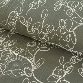 Dubbelgasväv/muslin EMBROIDERY Climbing flowers pickle