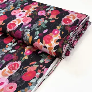 Viskos SATIN Night flowers black digital print
