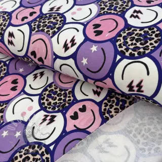 Sweatshirttyg Happy faces purple digital print