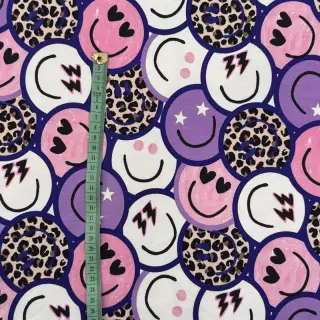 Teplákovina Happy faces purple digital print