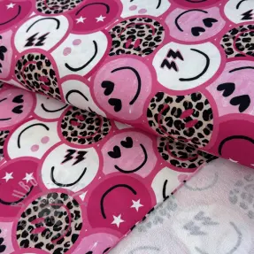 Sweatshirttyg Happy faces pink digital print
