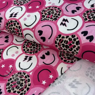 Sweatshirttyg Happy faces pink digital print