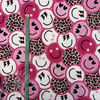 Sweatshirttyg Happy faces pink digital print