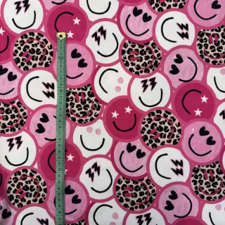 Teplákovina Happy faces pink digital print