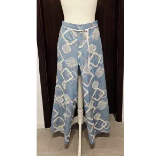 Bavlnená látka JEANS EMBROIDERY Square light blue