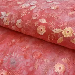 Bomullstyg TIE DYE EMBROIDERY Poppy design K