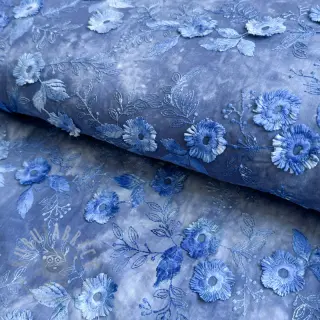 Bomullstyg TIE DYE EMBROIDERY Poppy design L