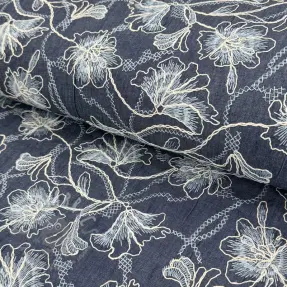 Bomullstyg JEANS EMBROIDERY Lisa design Och