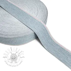 Slätt resårband 4 cm JEANS WHITE STRIPE light blue