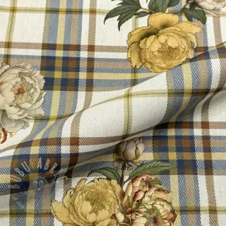 Dekorationstyg Linenlook Classic Peony Check digital print