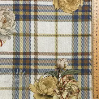 Dekorationstyg Linenlook Classic Peony Check digital print