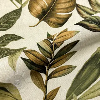 Dekorationstyg Linenlook Botanic Bold Leaf digital print