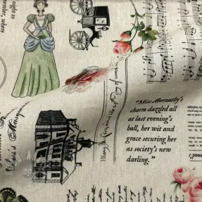 Dekorationstyg Linenlook Regal Newspaper digital print