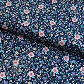 Bomullstyg Flowers Tara navy design B digital print