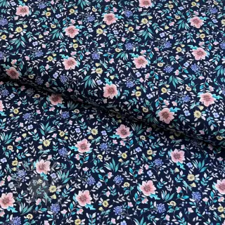 Bomullstyg Flowers Tara navy design B digital print