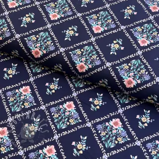 Bomullstyg Flowers Tara navy design Och digital print