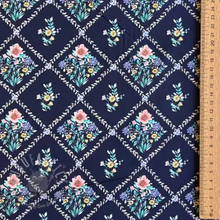 Bomullstyg Flowers Tara navy design Och digital print